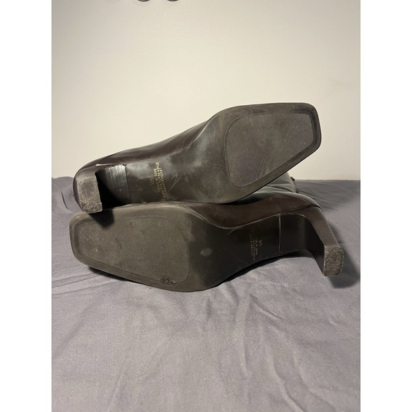 Markon Women's 9 Brown Leather Midcalf Square Toe Boots Block Heel Zipper - Picture 9 of 9